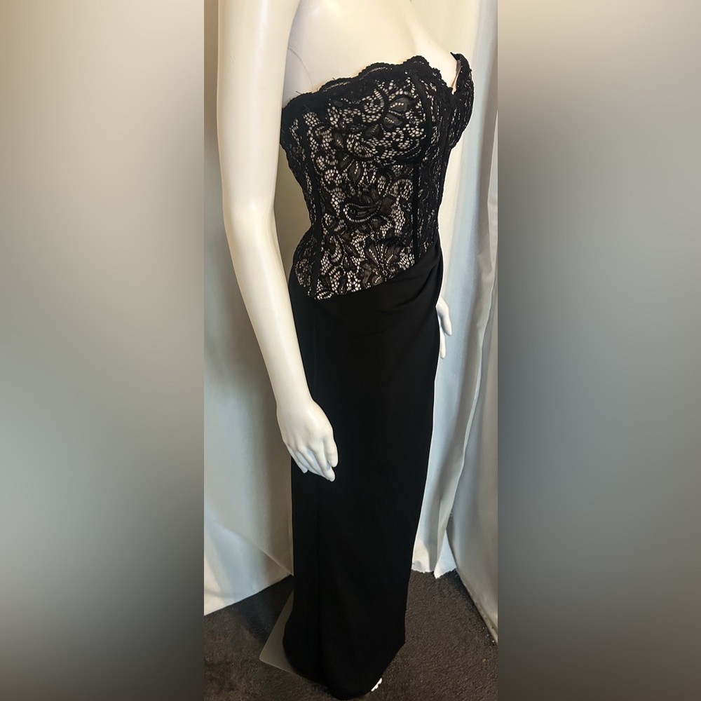 Galina Signature Sz 10 Floral Sequin Strapless Black Lace Gown Gothic Romantic
